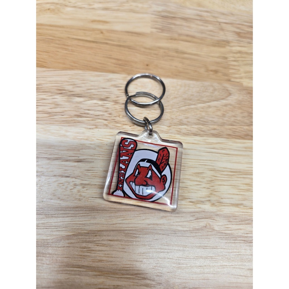 Vintage Cleveland Indians Chief Wahoo Keychain MLB Baseball Acrylic Fob Red